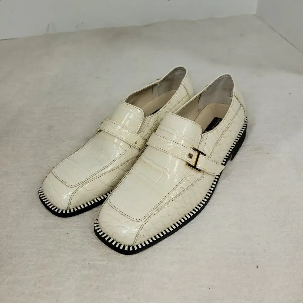 Stacy Adams Shoes Mens Sz 7M Biege Leather Workwear Business Dress Crocodile